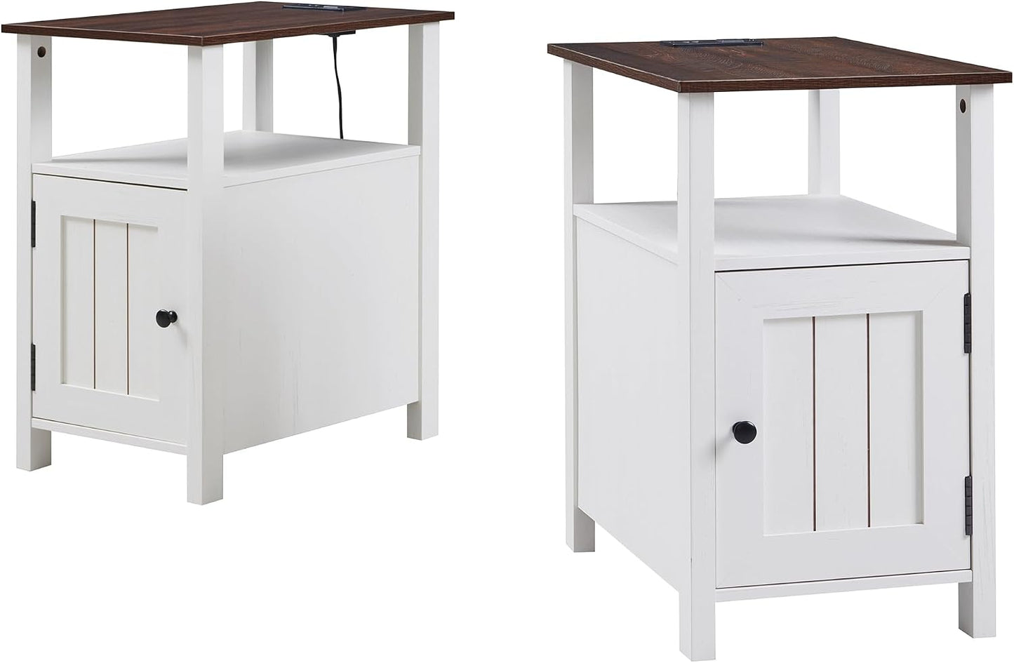 Nightstand Set of 2 with Charging Station, Farmhouse Bedside Tables with USB Ports, Storage & Barn Door Design