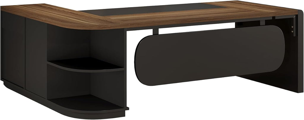 80.7” L-Shaped Executive Office Desk with 55” Storage Cabinet, Modern Business Desk with Drawers & File Storage for Home Office