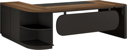 80.7” L-Shaped Executive Office Desk with 55” Storage Cabinet, Modern Business Desk with Drawers & File Storage for Home Office