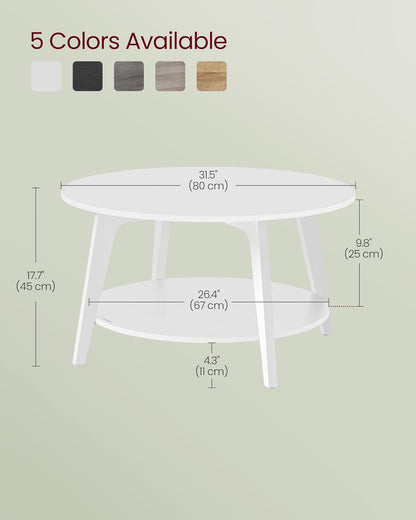 2-Tier Round Coffee Table, Mid-Century Modern Living Room Center Table with Storage Shelf, Sturdy MDF & Particleboard Sofa Table for Apartment & Home Use