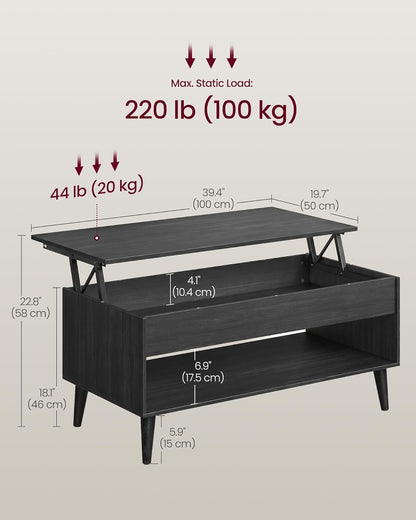 Lift-Top Coffee Table with Hidden Storage, Mid-Century Modern Design, Adjustable Tabletop & Open Shelf for Living Room Organization