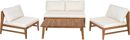 4-Piece Acacia Wood Patio Furniture Set with Loveseat, Armless Chairs & Coffee Table, Outdoor Conversation Set with Cushions for Backyard, Patio & Balcony