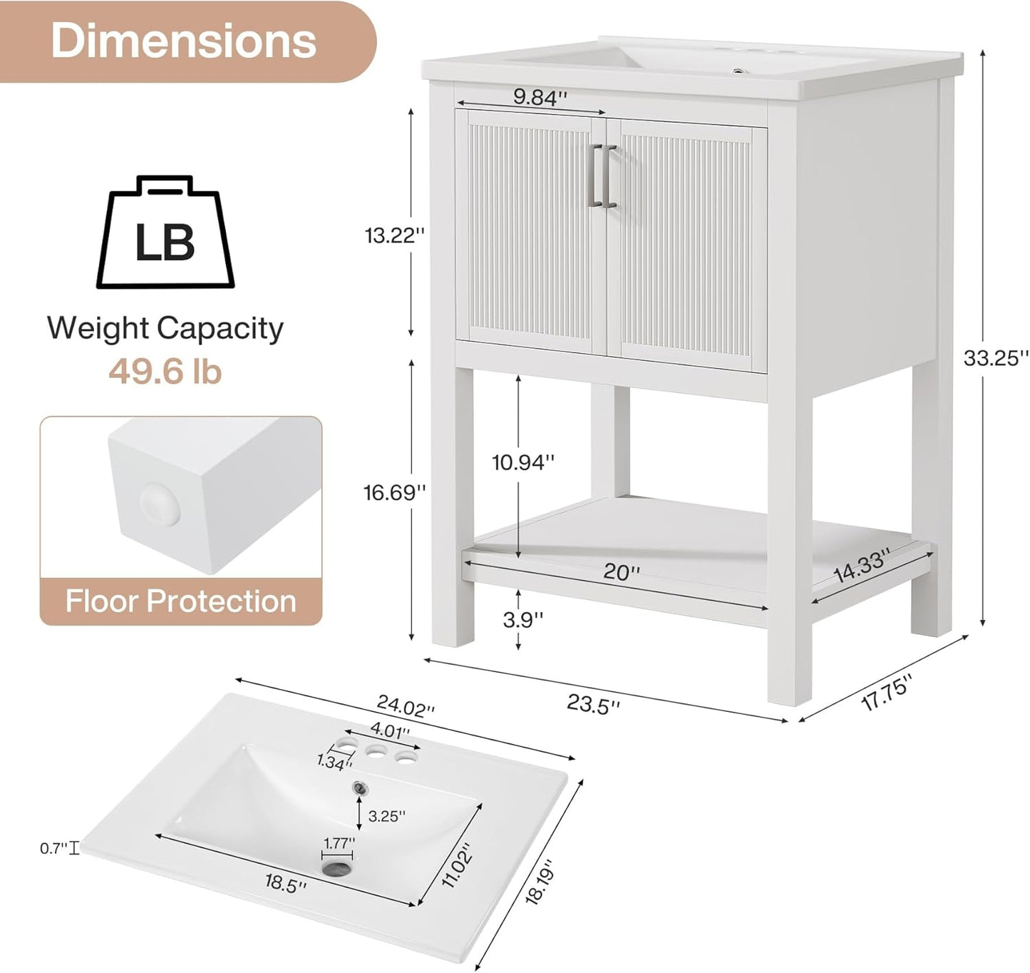 48” Bathroom Vanity Set with Sink Cabinet, Soft-Close Doors & Open Shelf Storage, Modern Bathroom Storage Cabinet with Metal Handles