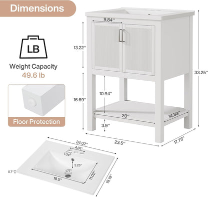 48” Bathroom Vanity Set with Sink Cabinet, Soft-Close Doors & Open Shelf Storage, Modern Bathroom Storage Cabinet with Metal Handles