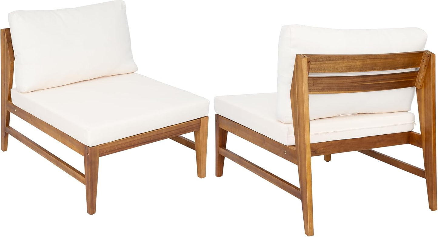 4-Piece Acacia Wood Patio Furniture Set with Loveseat, Armless Chairs & Coffee Table, Outdoor Conversation Set with Cushions for Backyard, Patio & Balcony