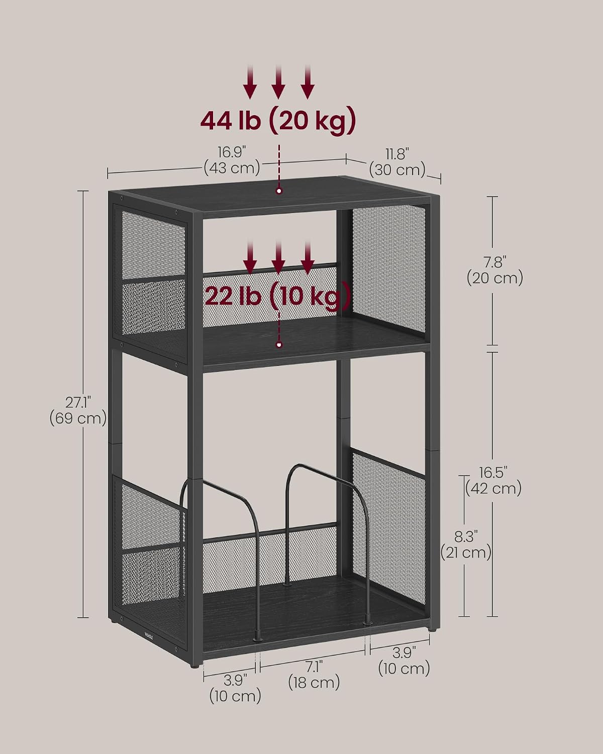 Vinyl Record Storage Stand with 3-Tier Shelves, Turntable Table with Album Organizer Rack, Industrial Side Table for Living Room Bedroom Media Storage