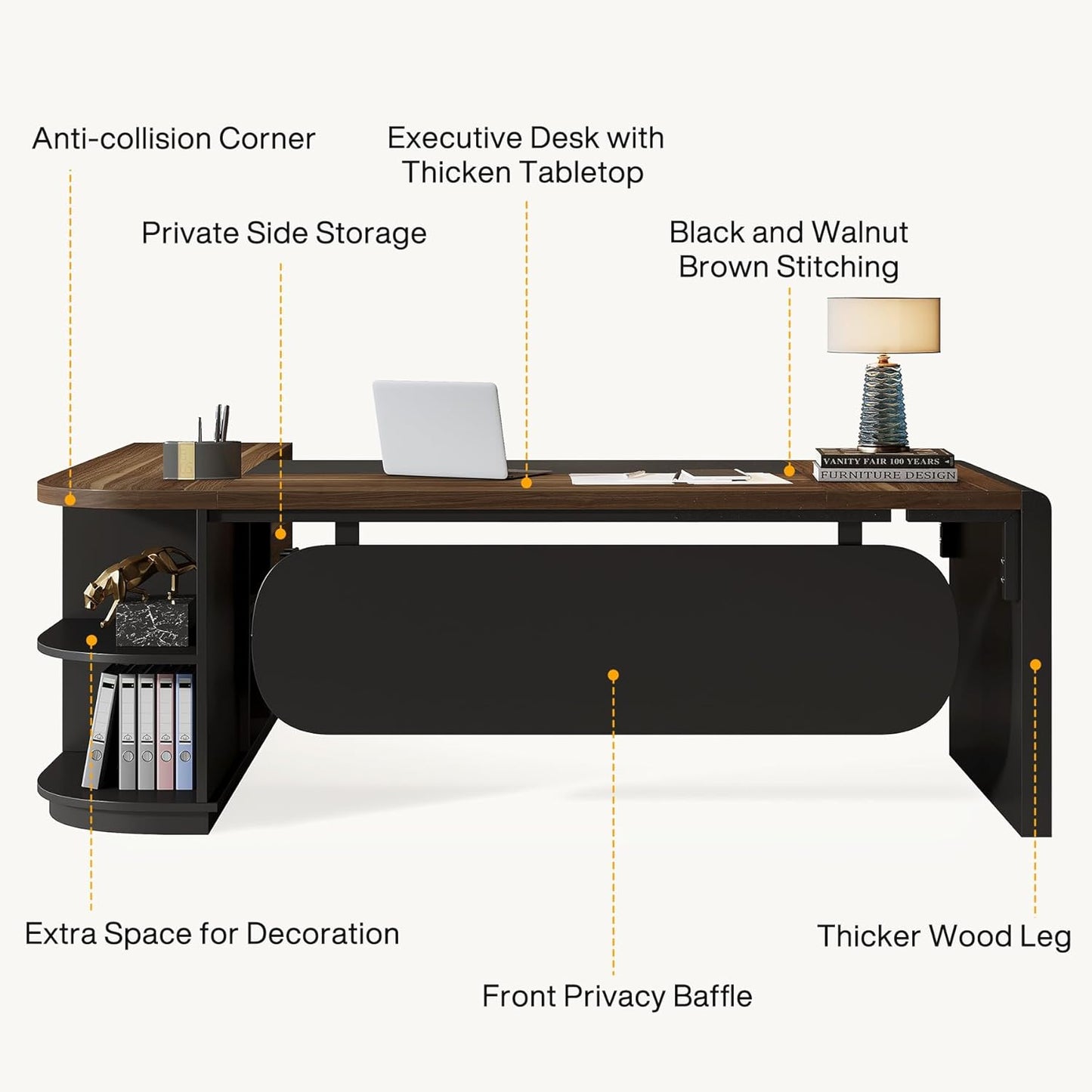 80.7” L-Shaped Executive Office Desk with 55” Storage Cabinet, Modern Business Desk with Drawers & File Storage for Home Office