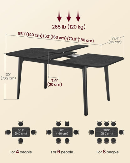 Extendable Dining Table 55–70.9” for 4–8 People, Mid-Century Modern Kitchen Table with Solid Wood Legs, Expandable Round-to-Oval Table for Dining Room & Home