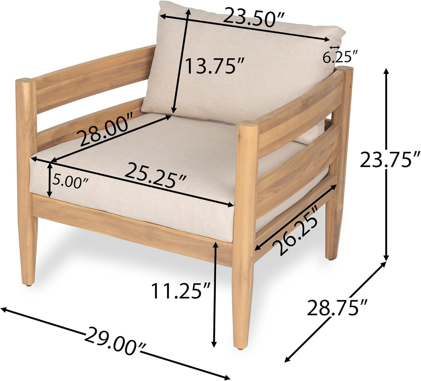 4-Piece Acacia Wood Patio Furniture Set with Loveseat, Club Chairs & Slatted Coffee Table, Outdoor Conversation Set for Patio, Garden & Deck