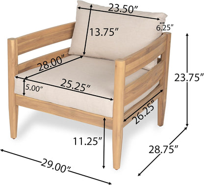4-Piece Acacia Wood Patio Furniture Set with Loveseat, Club Chairs & Slatted Coffee Table, Outdoor Conversation Set for Patio, Garden & Deck