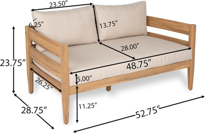 4-Piece Acacia Wood Patio Furniture Set with Loveseat, Club Chairs & Slatted Coffee Table, Outdoor Conversation Set for Patio, Garden & Deck