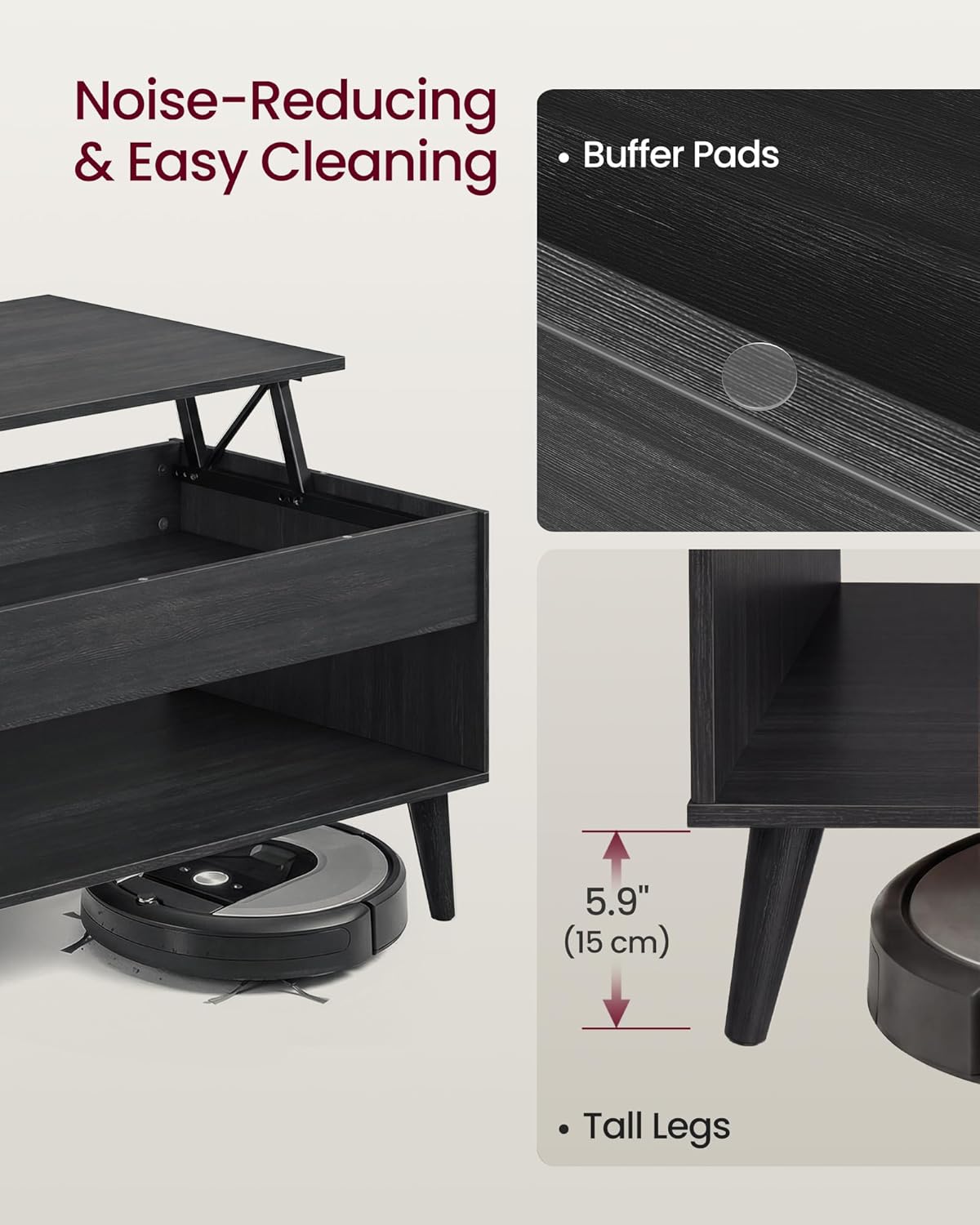 Lift-Top Coffee Table with Hidden Storage, Mid-Century Modern Design, Adjustable Tabletop & Open Shelf for Living Room Organization