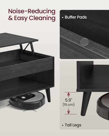 Lift-Top Coffee Table with Hidden Storage, Mid-Century Modern Design, Adjustable Tabletop & Open Shelf for Living Room Organization