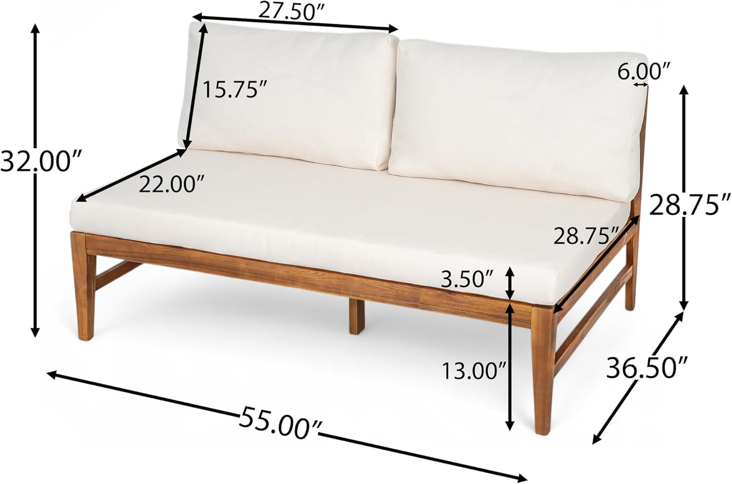 4-Piece Acacia Wood Patio Furniture Set with Loveseat, Armless Chairs & Coffee Table, Outdoor Conversation Set with Cushions for Backyard, Patio & Balcony