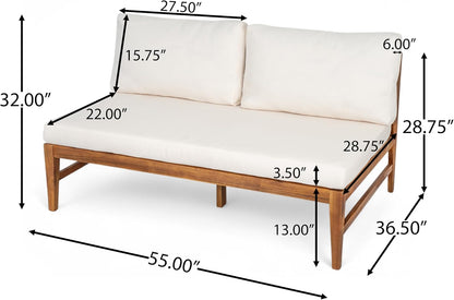 4-Piece Acacia Wood Patio Furniture Set with Loveseat, Armless Chairs & Coffee Table, Outdoor Conversation Set with Cushions for Backyard, Patio & Balcony