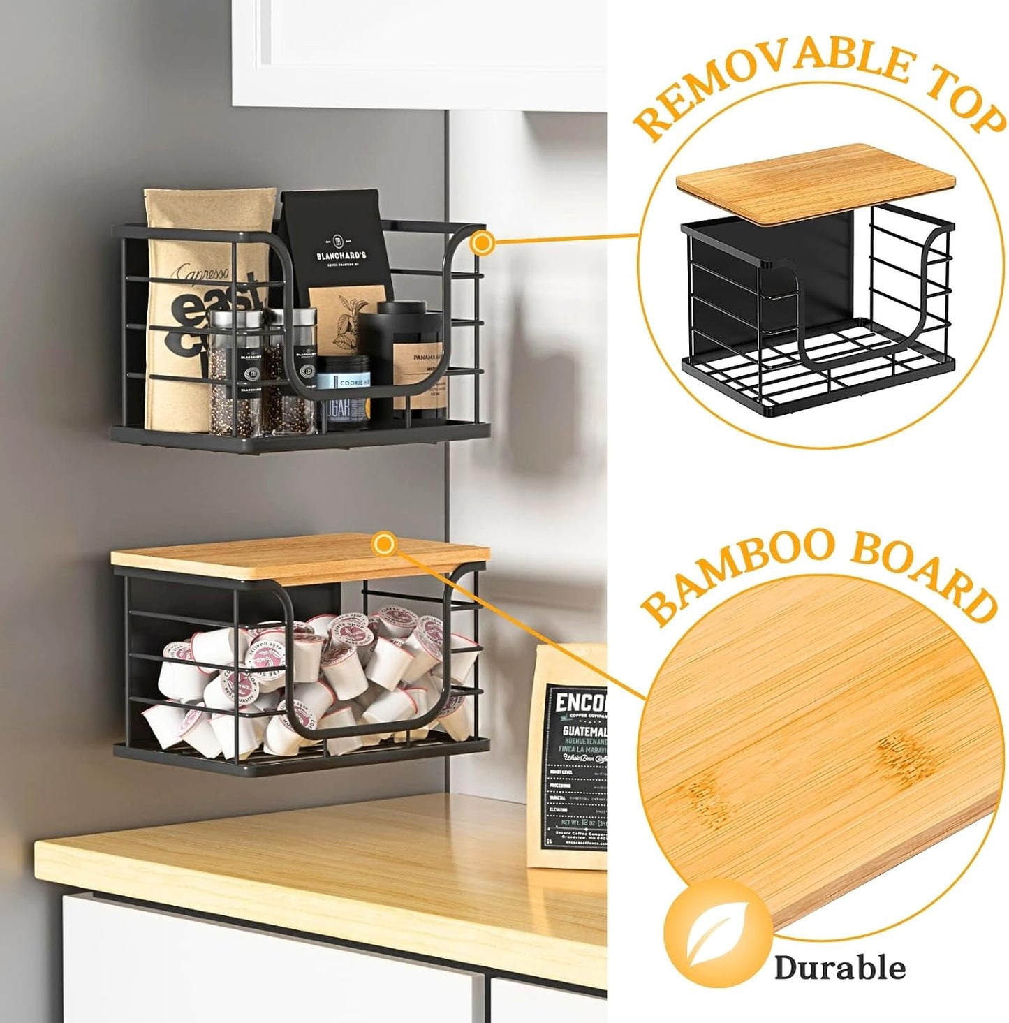 Magnetic Stackable Storage Bin with Bamboo Lid, Fridge Organizer Basket for Kitchen, Pantry & Laundry Space-Saving Container