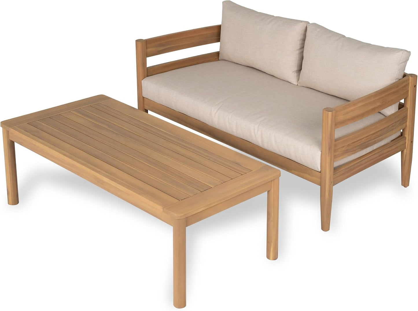 4-Piece Acacia Wood Patio Furniture Set with Loveseat, Club Chairs & Slatted Coffee Table, Outdoor Conversation Set for Patio, Garden & Deck