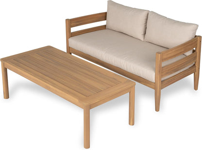 4-Piece Acacia Wood Patio Furniture Set with Loveseat, Club Chairs & Slatted Coffee Table, Outdoor Conversation Set for Patio, Garden & Deck