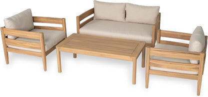 4-Piece Acacia Wood Patio Furniture Set with Loveseat, Club Chairs & Slatted Coffee Table, Outdoor Conversation Set for Patio, Garden & Deck