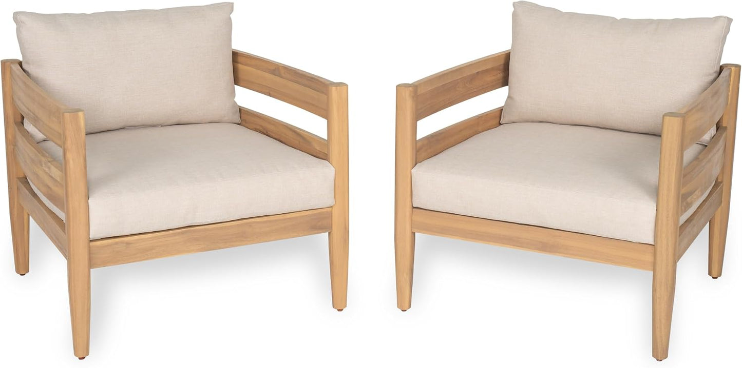 4-Piece Acacia Wood Patio Furniture Set with Loveseat, Club Chairs & Slatted Coffee Table, Outdoor Conversation Set for Patio, Garden & Deck