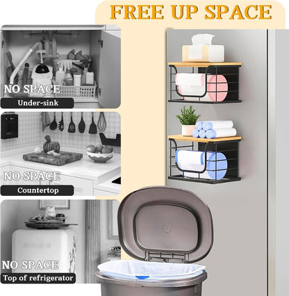 Magnetic Stackable Storage Bin with Bamboo Lid, Fridge Organizer Basket for Kitchen, Pantry & Laundry Space-Saving Container