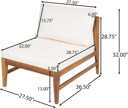 4-Piece Acacia Wood Patio Furniture Set with Loveseat, Armless Chairs & Coffee Table, Outdoor Conversation Set with Cushions for Backyard, Patio & Balcony