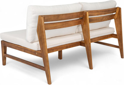 4-Piece Acacia Wood Patio Furniture Set with Loveseat, Armless Chairs & Coffee Table, Outdoor Conversation Set with Cushions for Backyard, Patio & Balcony