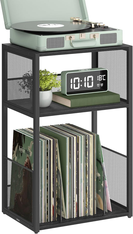 Vinyl Record Storage Stand with 3-Tier Shelves, Turntable Table with Album Organizer Rack, Industrial Side Table for Living Room Bedroom Media Storage