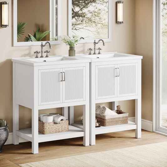 48” Bathroom Vanity Set with Sink Cabinet, Soft-Close Doors & Open Shelf Storage, Modern Bathroom Storage Cabinet with Metal Handles
