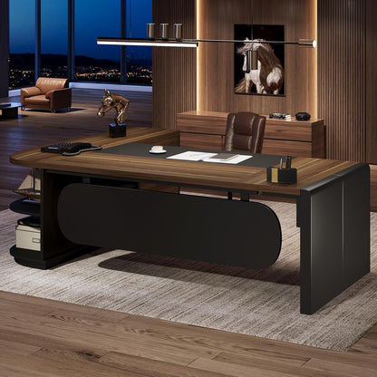 80.7” L-Shaped Executive Office Desk with 55” Storage Cabinet, Modern Business Desk with Drawers & File Storage for Home Office