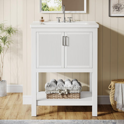 48” Bathroom Vanity Set with Sink Cabinet, Soft-Close Doors & Open Shelf Storage, Modern Bathroom Storage Cabinet with Metal Handles