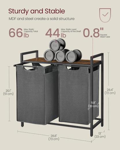 2-Section Laundry Hamper with Shelf, Removable Bags & Sturdy Steel Frame for Easy Sorting