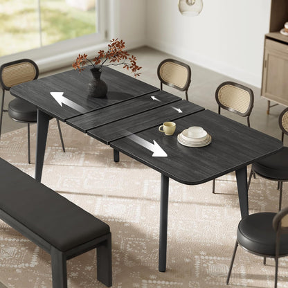 Extendable Dining Table 55–70.9” for 4–8 People, Mid-Century Modern Kitchen Table with Solid Wood Legs, Expandable Round-to-Oval Table for Dining Room & Home