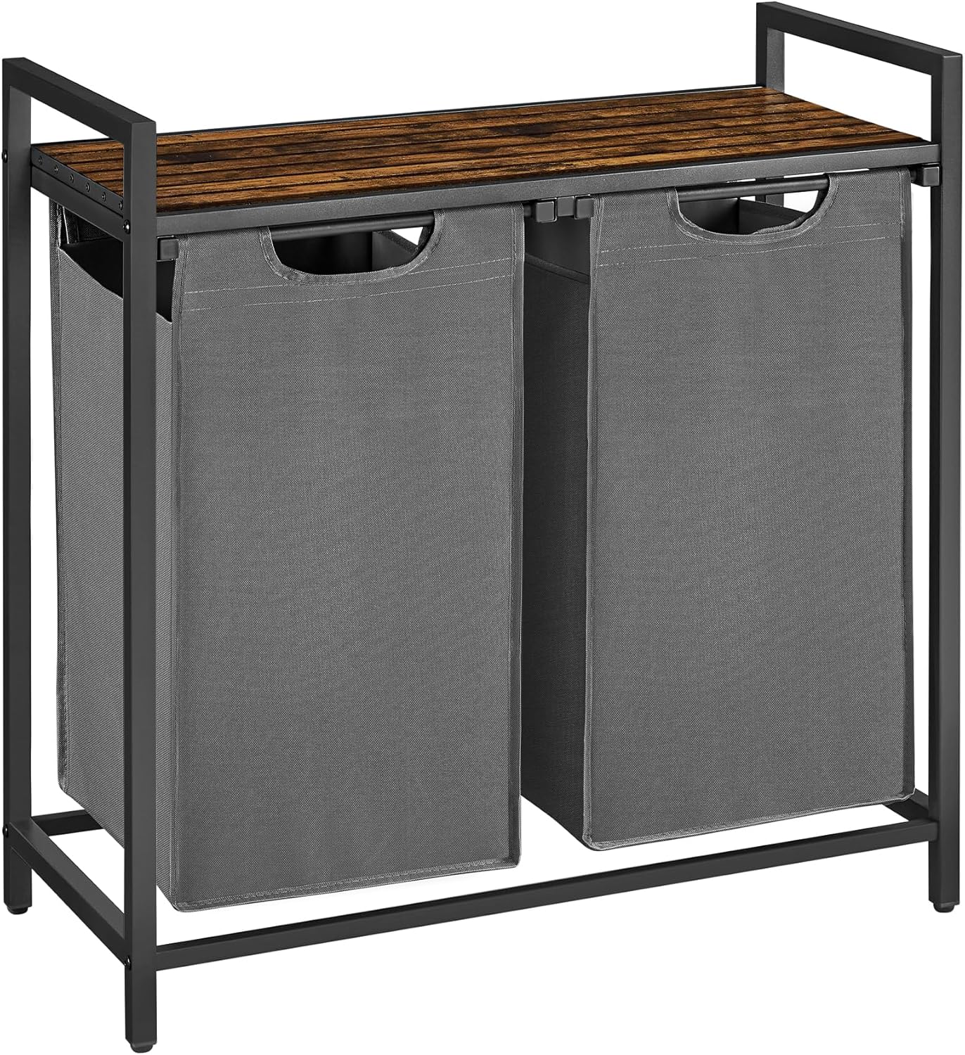 2-Section Laundry Hamper with Shelf, Removable Bags & Sturdy Steel Frame for Easy Sorting