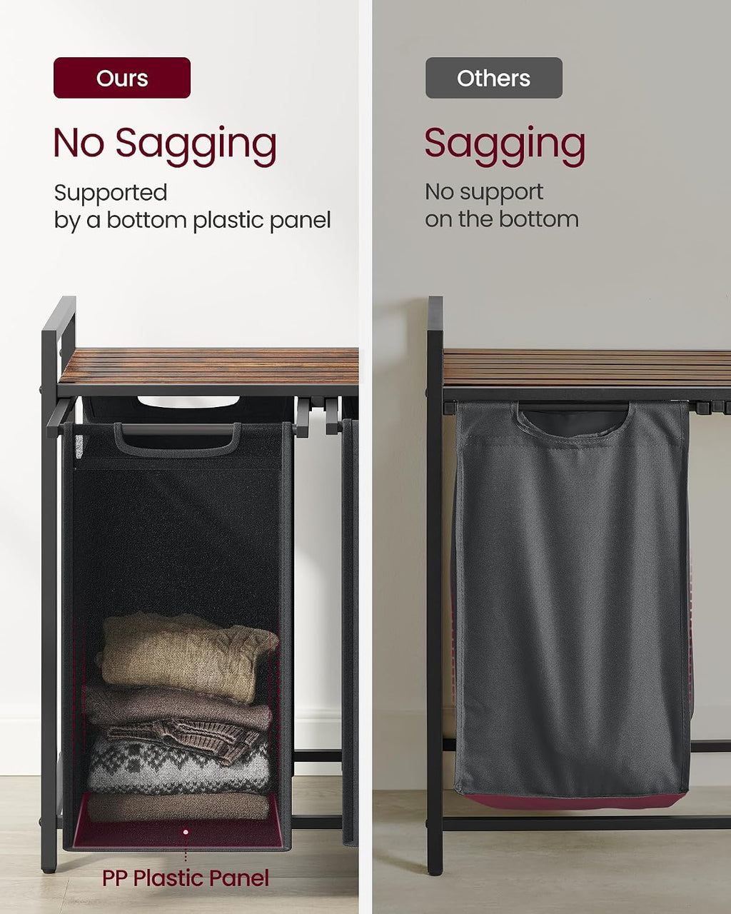 2-Section Laundry Hamper with Shelf, Removable Bags & Sturdy Steel Frame for Easy Sorting