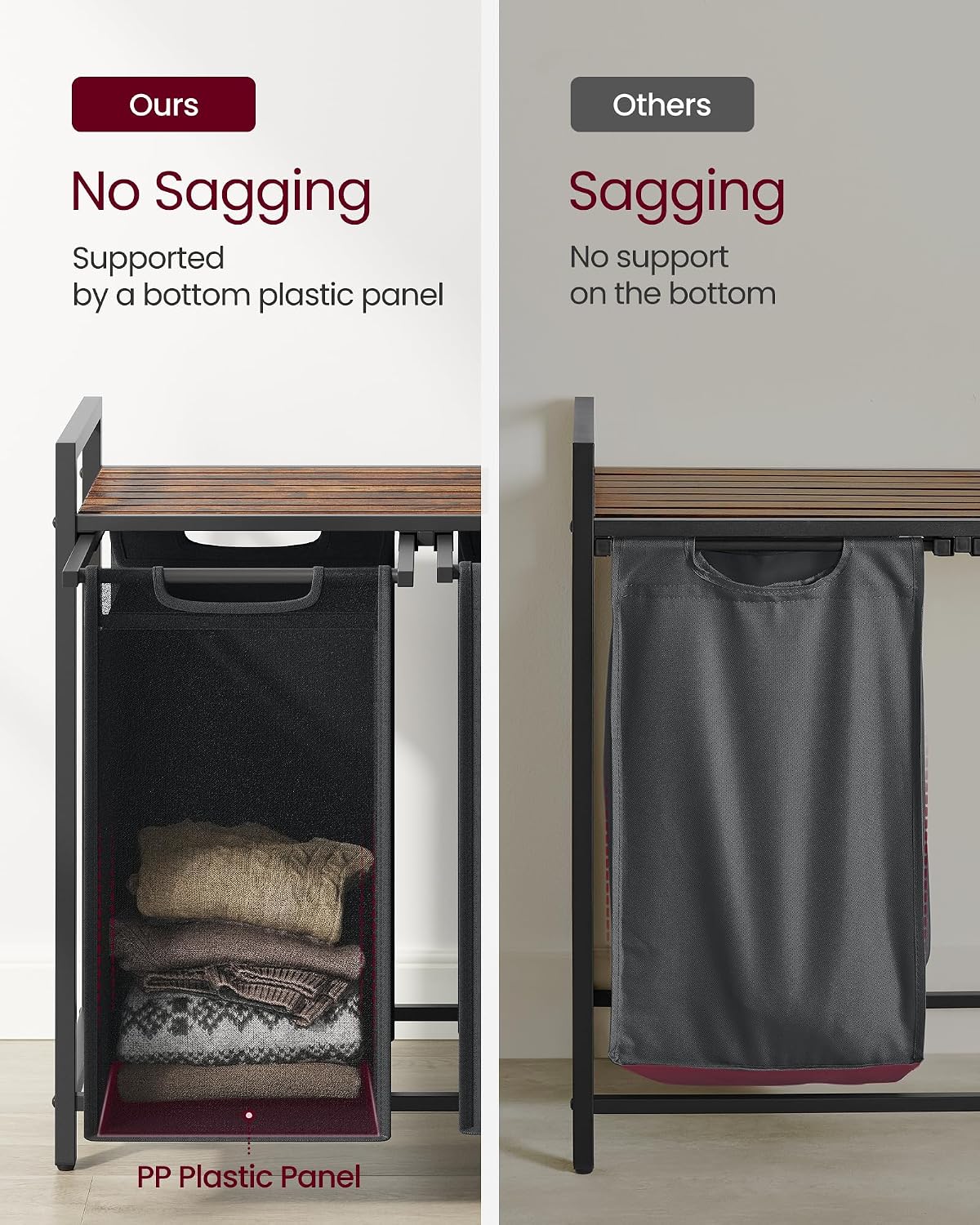 2-Section Laundry Hamper with Shelf, Removable Bags & Sturdy Steel Frame for Easy Sorting