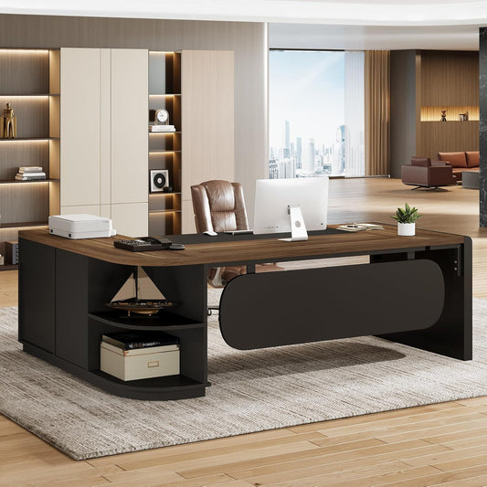 80.7” L-Shaped Executive Office Desk with 55” Storage Cabinet, Modern Business Desk with Drawers & File Storage for Home Office