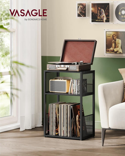 Vinyl Record Storage Stand with 3-Tier Shelves, Turntable Table with Album Organizer Rack, Industrial Side Table for Living Room Bedroom Media Storage