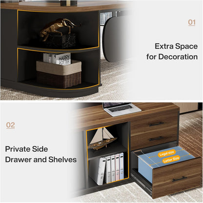 80.7” L-Shaped Executive Office Desk with 55” Storage Cabinet, Modern Business Desk with Drawers & File Storage for Home Office
