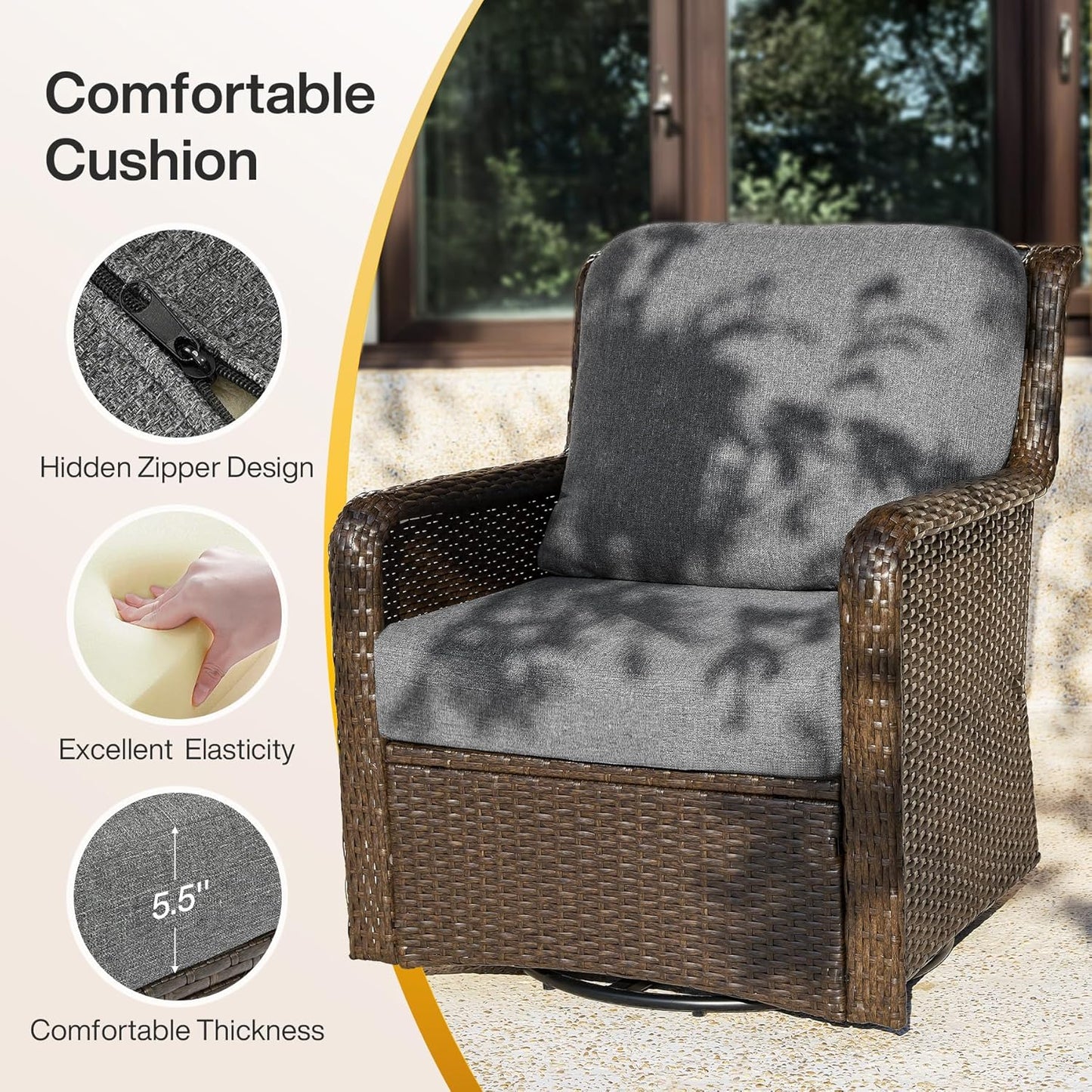5-Piece Outdoor Patio Furniture Set with 360° Swivel Chairs, Loveseat, Coffee Table & Side Table, PE Rattan Patio Conversation Set for Backyard, Porch & Poolside