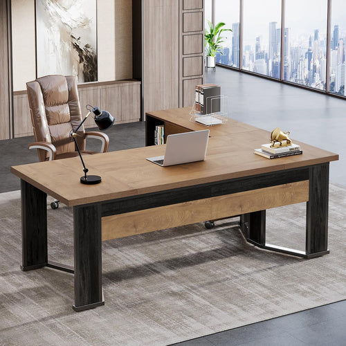 70.86” Executive Office Desk with Mobile File Cabinet, L-Shaped Computer Desk with Storage Drawers, Large Workspace Study Table with Wheels for Home Office
