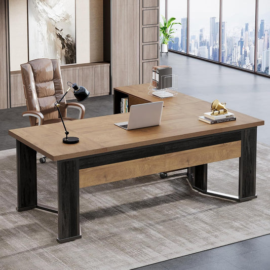 70.86” Executive Office Desk with Mobile File Cabinet, L-Shaped Computer Desk with Storage Drawers, Large Workspace Study Table with Wheels for Home Office